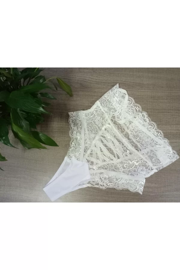 Luz&Pos Arias Closet Arkası İp Detaylı Fantezi Beyaz Külot