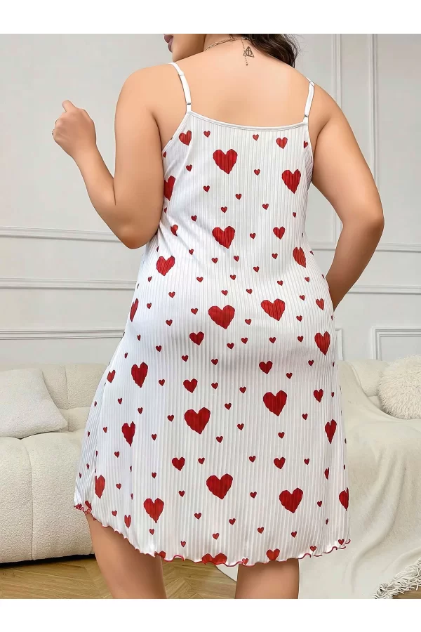 Luz&Pos Arias Closet Büyük Beden Kalp Desen Pamuklu İnce Askılı Uzun Gecelik