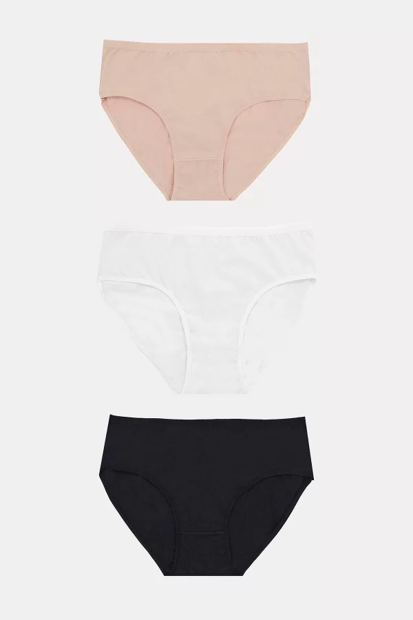 Luz&Pos Arias Closet Büyük Beden Pamuklu Siyah Beyaz Ten Rengi 3lü Külot