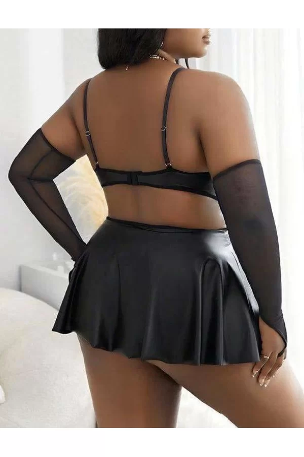 Luz&Pos Arias Closet Büyük Beden Siyah Parlak Deri Fantezi Elbise