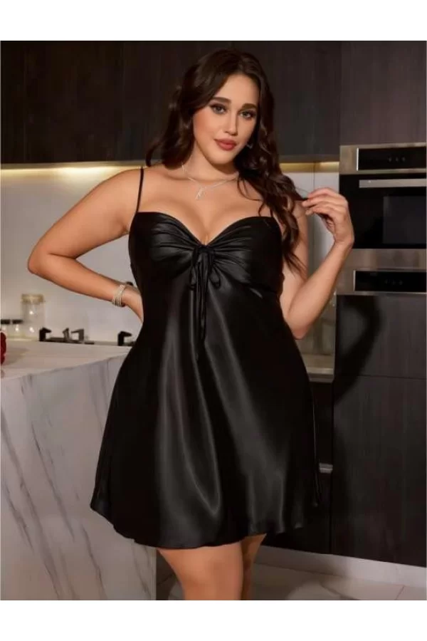 Luz&Pos Arias Closet Büyük Beden Siyah Saten Gecelik