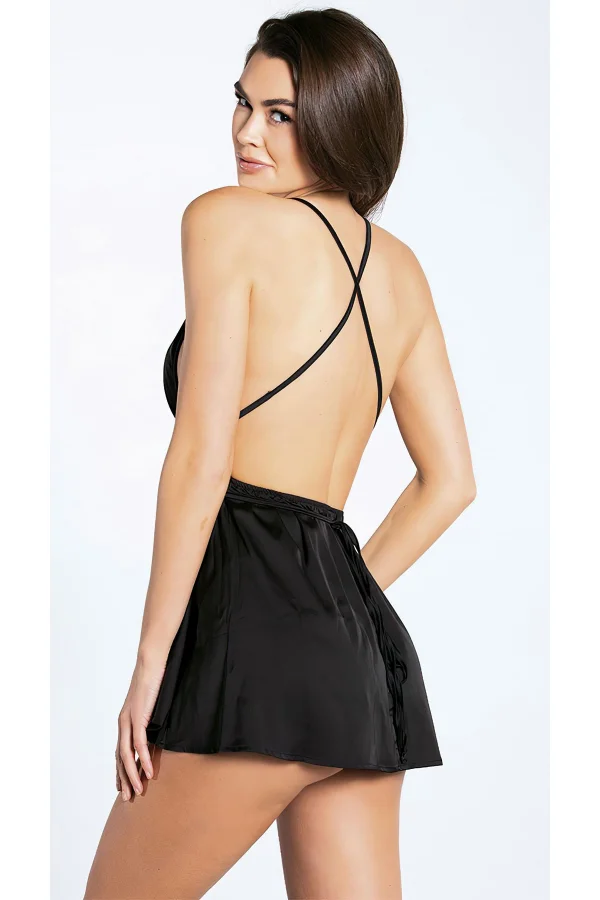 Luz&Pos Arias Closet Çarpraz Askılı Fantazi Siyah Saten Babydoll