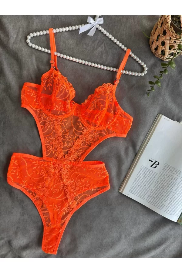 Luz&Pos Arias Closet Çiçek Desenli Turuncu Bodysuit