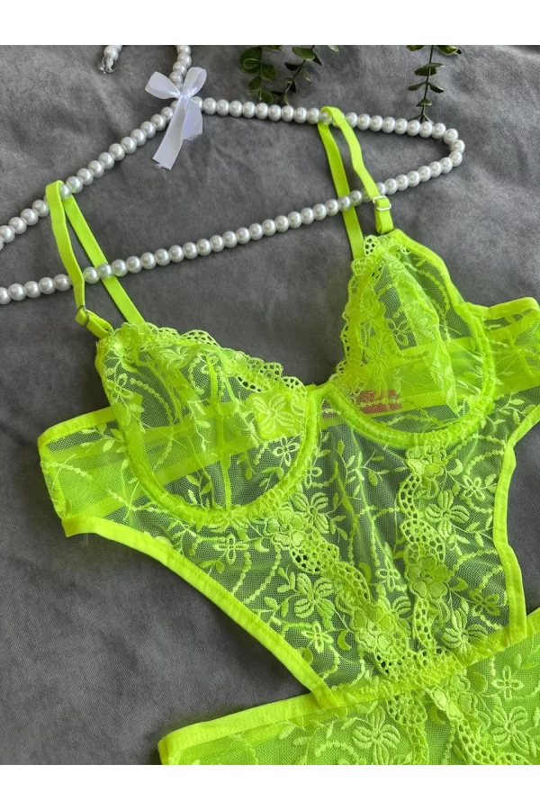 Luz&Pos Arias Closet Çiçek Desenli Yeşil Bodysuit