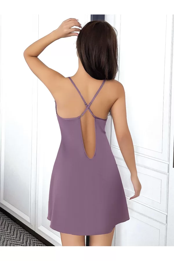 Luz&Pos Arias Closet Dantel İşlemeli Tül Transparan Lila Gecelik