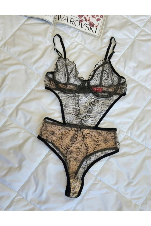 Luz&Pos Arias Closet Desenli Ten Siyah Bodysuit