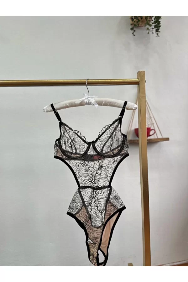 Luz&Pos Arias Closet Desenli Ten Siyah Bodysuit