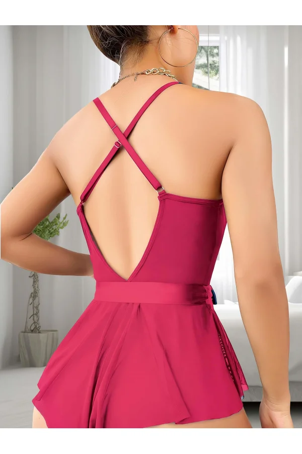 Luz&Pos Arias Closet Fuşya Dantel İşlemeli Kurdelalı Fantezi Tül Babydoll