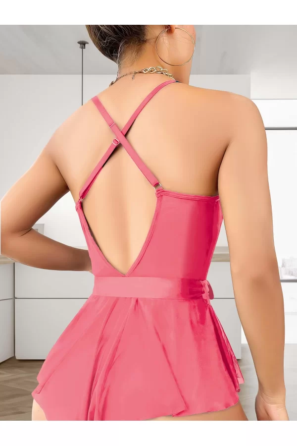 Luz&Pos Arias Closet Gül Kurusu Dantel İşlemeli Kurdelalı Fantezi Tül Babydoll