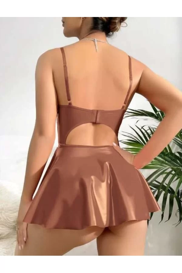 Luz&Pos Arias Closet Kahverengi Parlak Lame Fantezi Deri Elbise