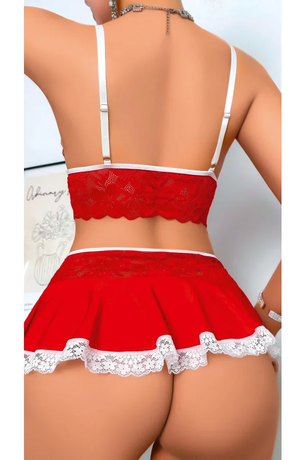 Luz&Pos Arias Closet Kırmızı Dantel İşlemeli Büstiyerli Etekli Fantezi Kostüm