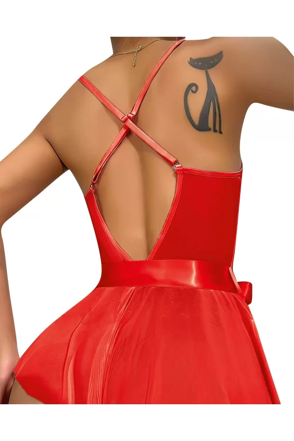 Luz&Pos Arias Closet Kırmızı Dantel İşlemeli Kurdelalı Fantezi Tül Babydoll