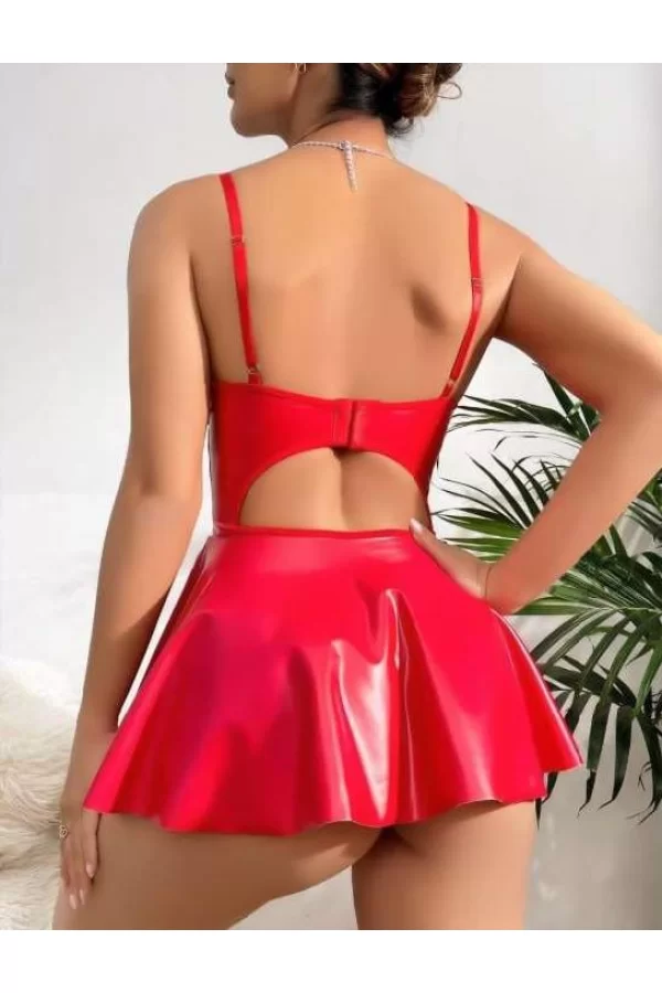 Luz&Pos Arias Closet Kırmızı Parlak Lame Fantezi Deri Elbise