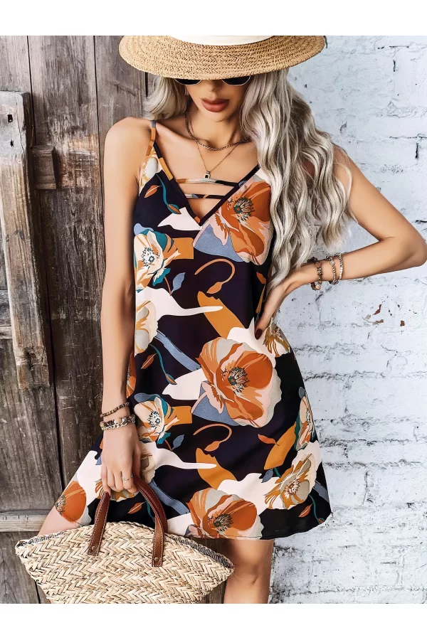 Luz&Pos Arias Closet Lacivert Çiçekli Desenli Midi Saten Gecelik