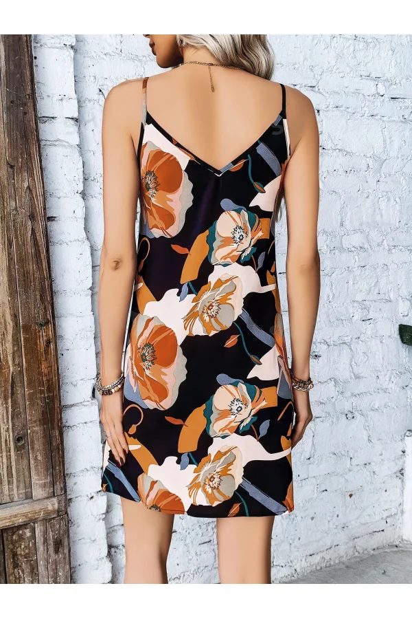 Luz&Pos Arias Closet Lacivert Çiçekli Desenli Midi Saten Gecelik