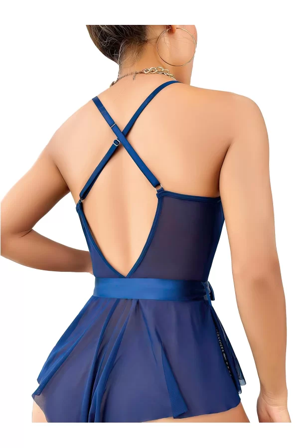 Luz&Pos Arias Closet Mavi Dantel İşlemeli Kurdelalı Fantezi Tül Babydoll
