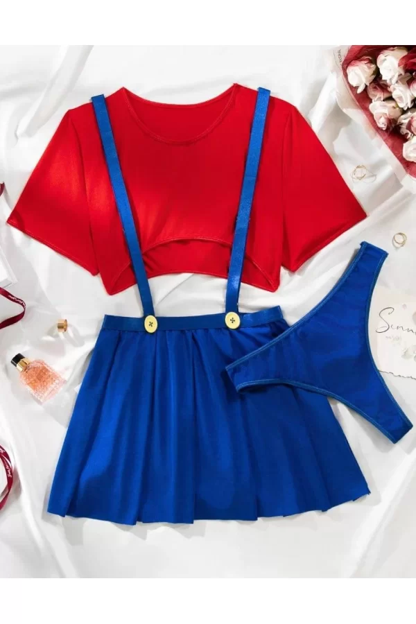 Luz&Pos Arias Closet Mavi Kırmızı Fantezi Etekli Takım