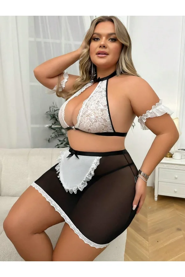 Luz&Pos Arias Closet Özel Tasarım Büyük Beden Dantelli Fantezi Hizmetçi Kostümü