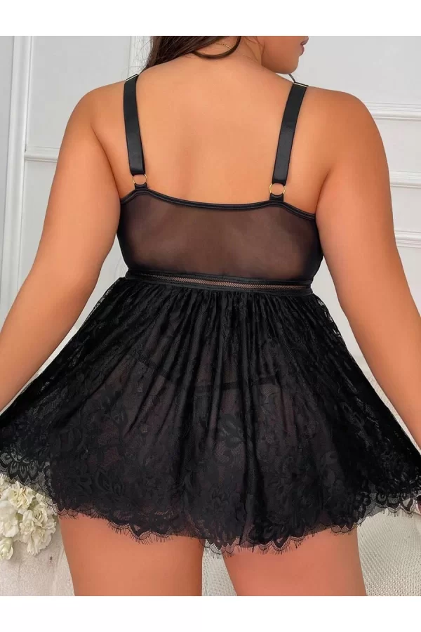 Luz&Pos Arias Closet Özel Tasarım Büyük Beden Fantezi Zincir Detaylı Dantelli Gecelik