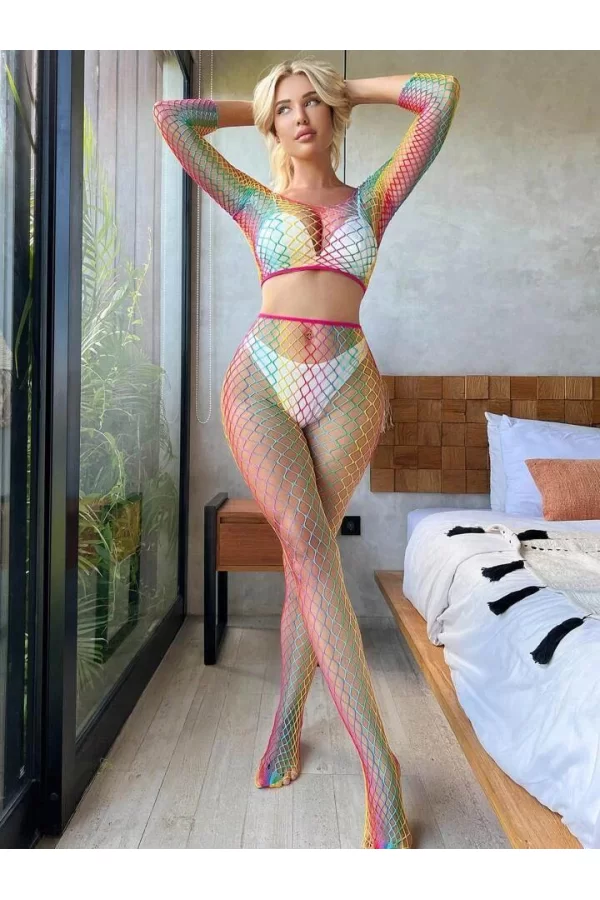 Luz&Pos Arias Closet Özel Tasarım Gökkuşağı Renkli Fantezi Vücut Çorabı