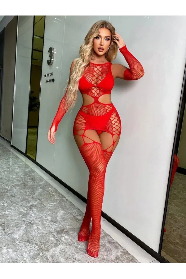 Luz&Pos Arias Closet Özel Tasarım Şerit Detaylı Fantezi File Vücut Çorabı