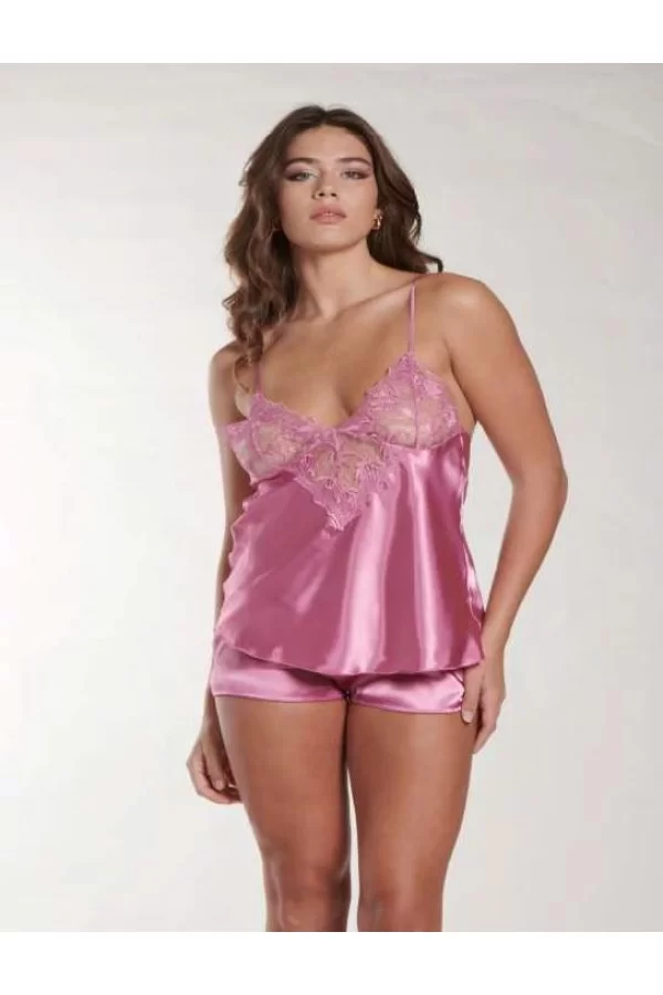 Luz&Pos Arias Closet Pembe Dantel Detaylı İnce Askılı Saten Şortlu Takım