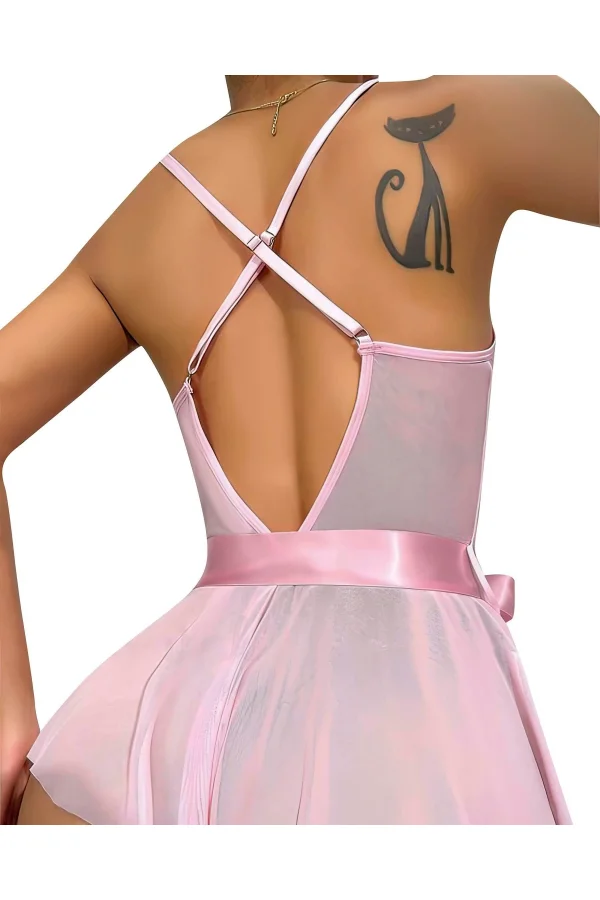 Luz&Pos Arias Closet Pembe Dantel İşlemeli Kurdelalı Fantezi Tül Babydoll