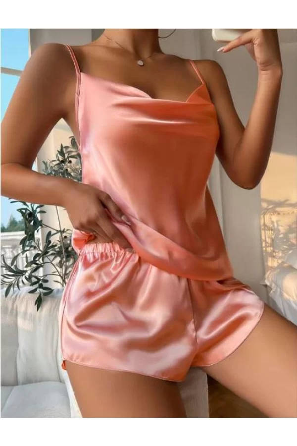 Luz&Pos Arias Closet Pudra Degajeli İnce Askılı Saten Şortlu Takım