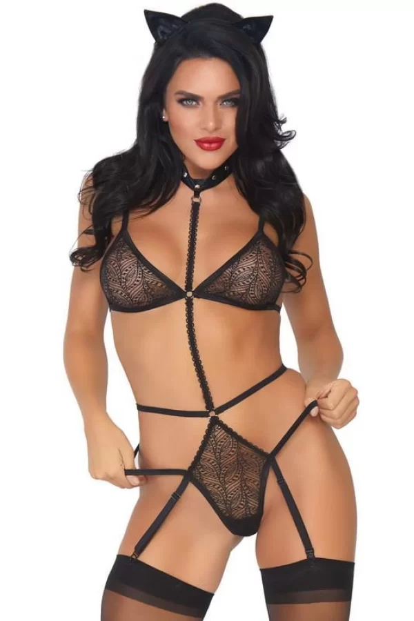 Luz&Pos Arias Closet Siyah Bant Detaylı Fantezi Sütyenli Jartiyer Takımı