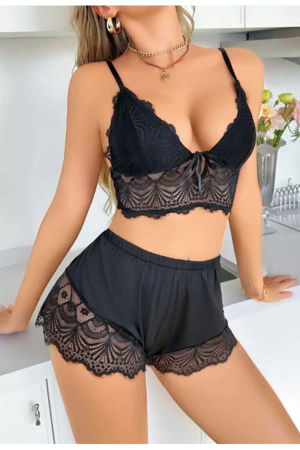 Luz&Pos Arias Closet Siyah Dantelli Şortlu Sütyen Takımı