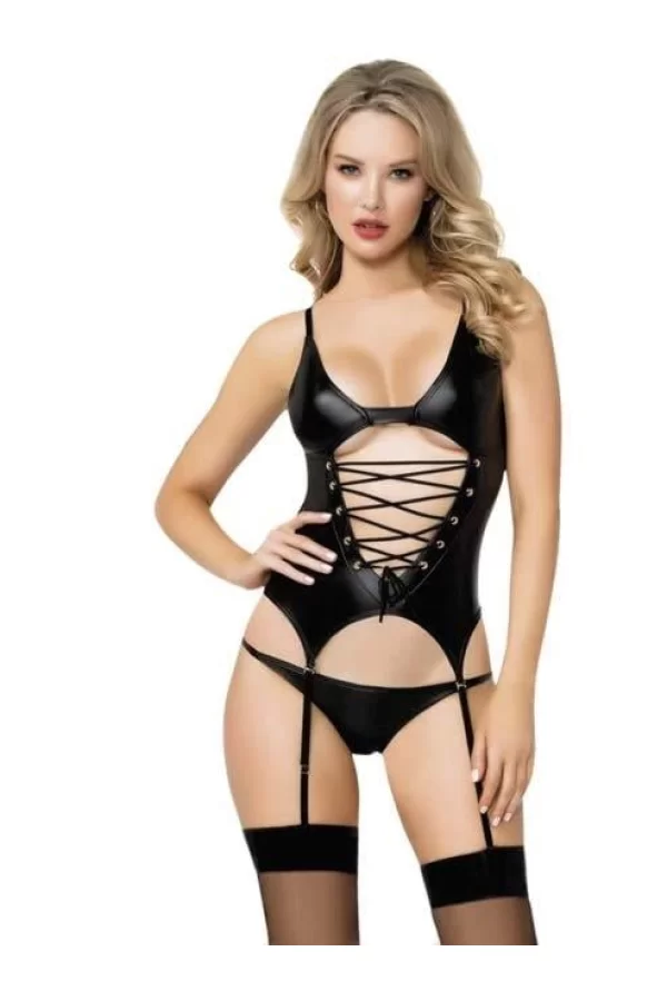 Luz&Pos Arias Closet Siyah Deri Fantezi Jartiyer Takım