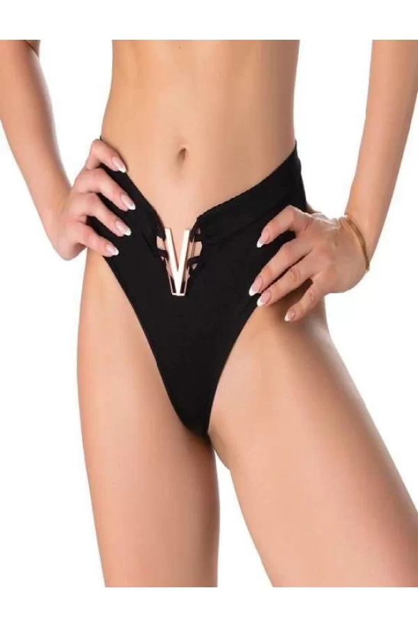 Luz&Pos Arias Closet V Metal Aksesuarlı Fantezi Siyah String Tanga