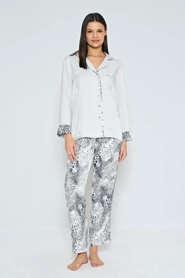 Luz&Pos Arias Closet Viskon Jakarlı Önden Düğmeli Desenli Pijama Takımı