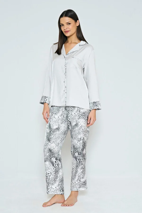 Luz&Pos Arias Closet Viskon Jakarlı Önden Düğmeli Desenli Pijama Takımı
