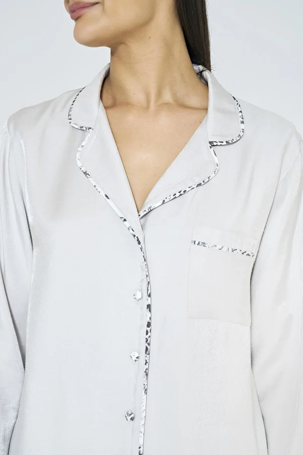 Luz&Pos Arias Closet Viskon Jakarlı Önden Düğmeli Desenli Pijama Takımı