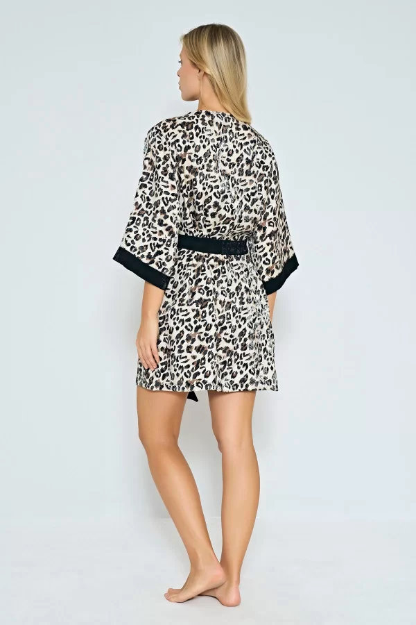 Luz&Pos Arias Closet Viskon Leopar Desenli Sabahlıklı Gecelik Takımı