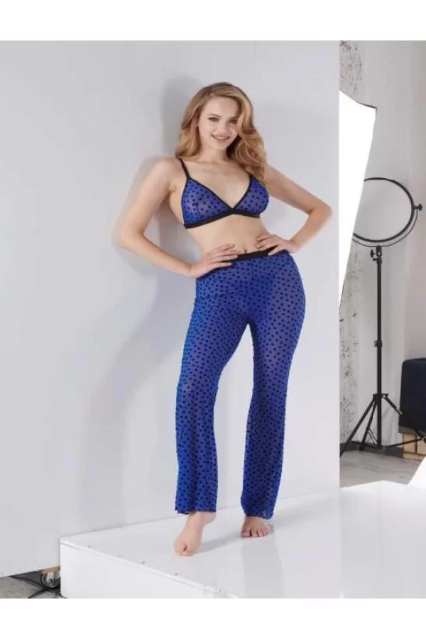 Mavi Transparan Fantezi Sütyen Pijama Takımı