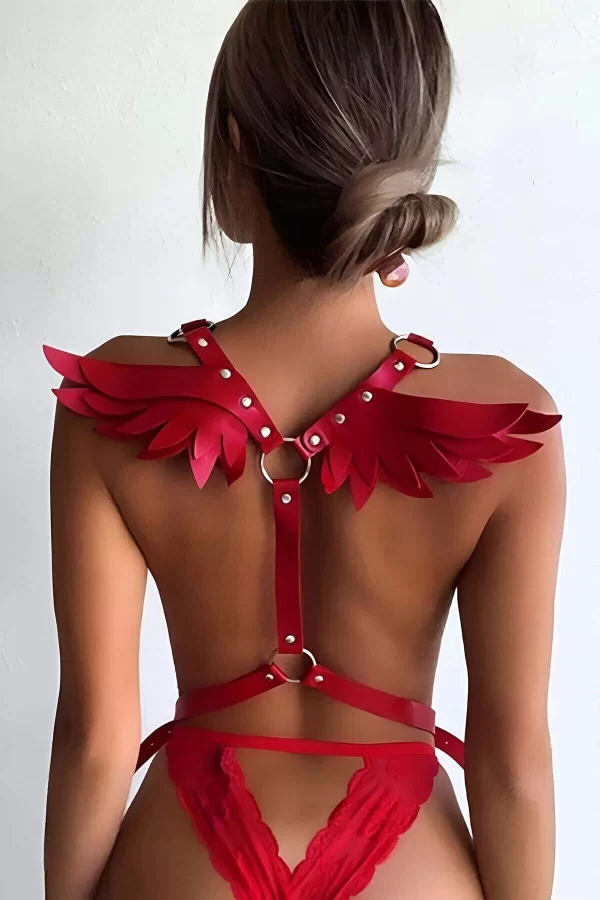 Melek Kanadı Detaylı Şık Deri Harness - Brf642