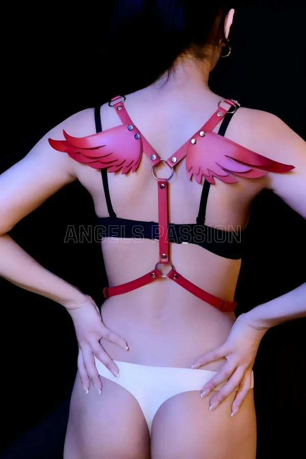 Melek Kanadı Detaylı Şık Deri Harness - Brf642