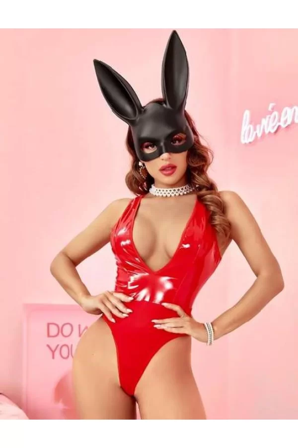 Parlak Kırmızı Deri Fantezi Babydoll