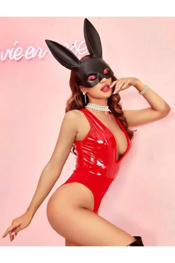 Parlak Kırmızı Deri Fantezi Babydoll
