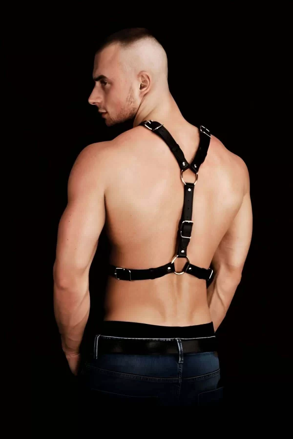 Perçin Detaylı Şık Deri Erkek  Göğüs Harness - Brfm108