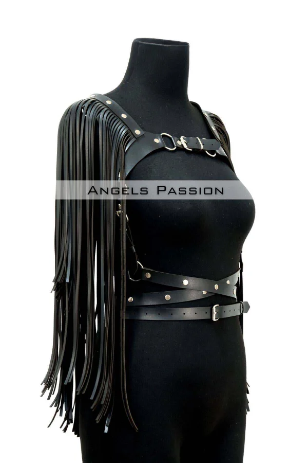 Püskül Detaylı Deri Göğüs Harness, Deri Harness Püsküllü Ceket - Brf999