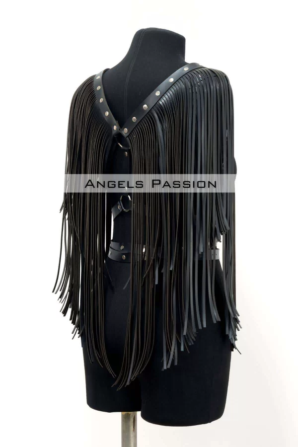Püskül Detaylı Deri Göğüs Harness, Deri Harness Püsküllü Ceket - Brf999