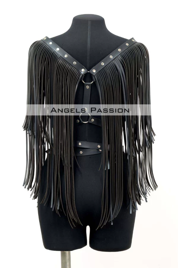 Püskül Detaylı Deri Göğüs Harness, Deri Harness Püsküllü Ceket - Brf999