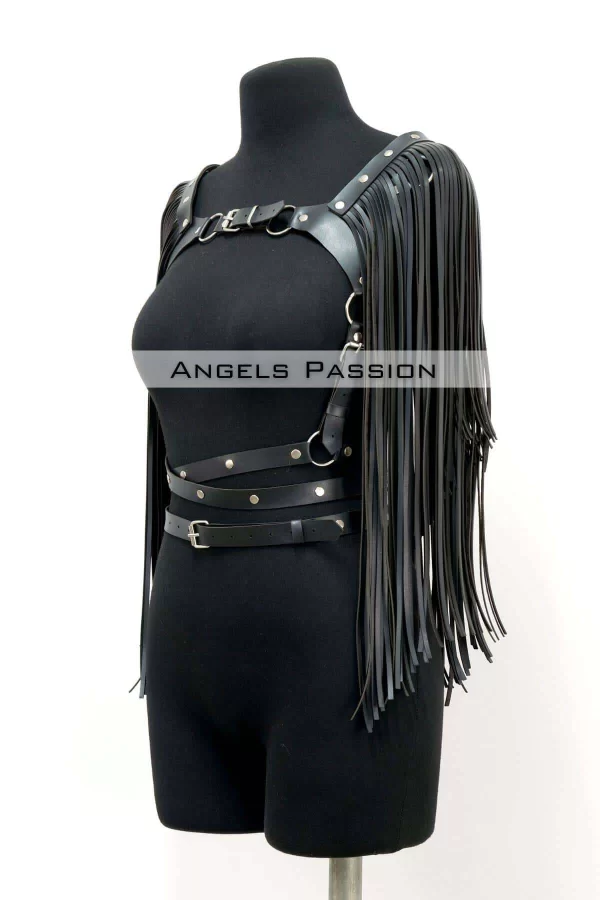 Püskül Detaylı Deri Göğüs Harness, Deri Harness Püsküllü Ceket - Brf999