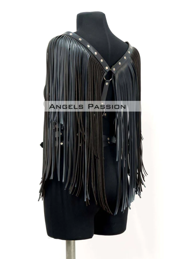 Püskül Detaylı Deri Göğüs Harness, Deri Harness Püsküllü Ceket - Brf999
