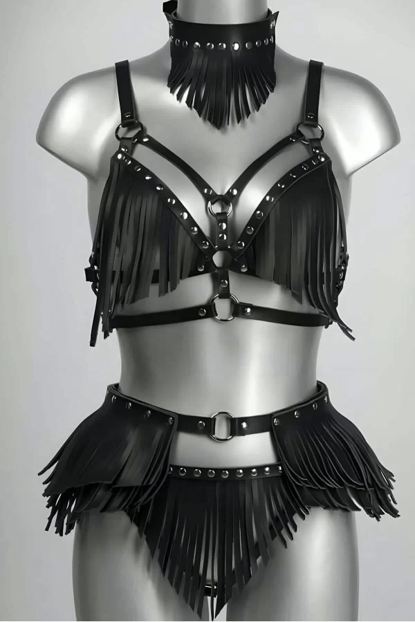 Püskül Detaylı Şık Deri Harness Takım - Brf627