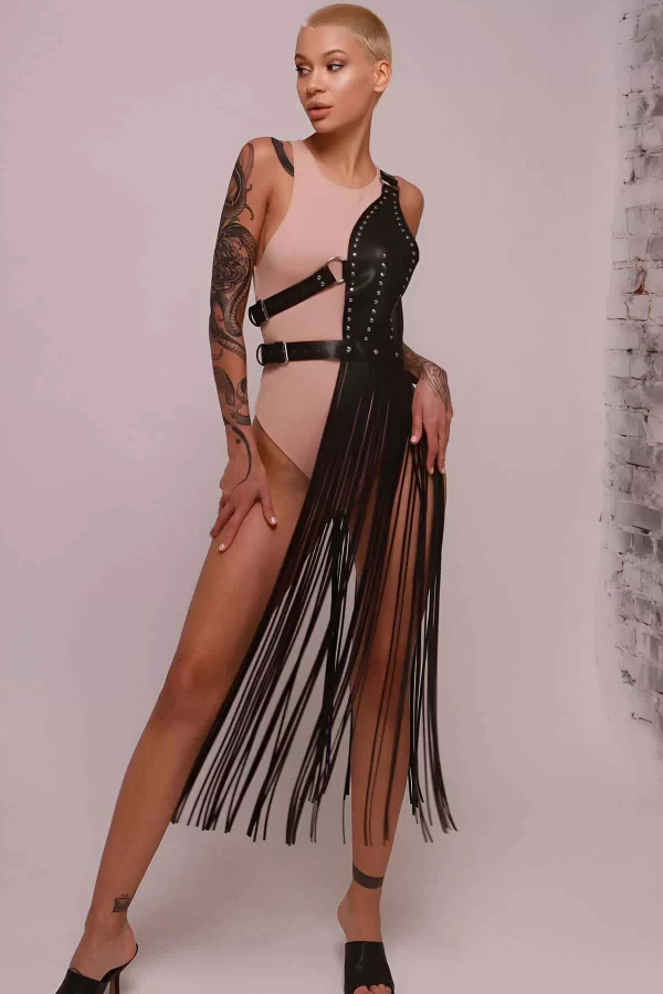 Püsküllü Deri Ceket Harness, Püsküllü Seksi Deri Harness - Brf1014