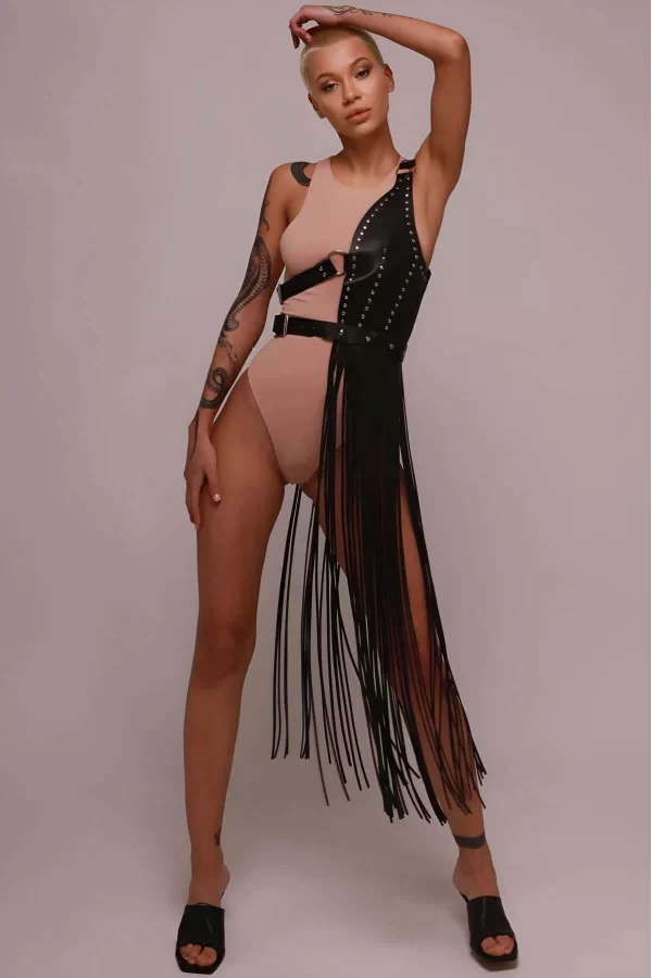 Püsküllü Deri Ceket Harness, Püsküllü Seksi Deri Harness - Brf1014